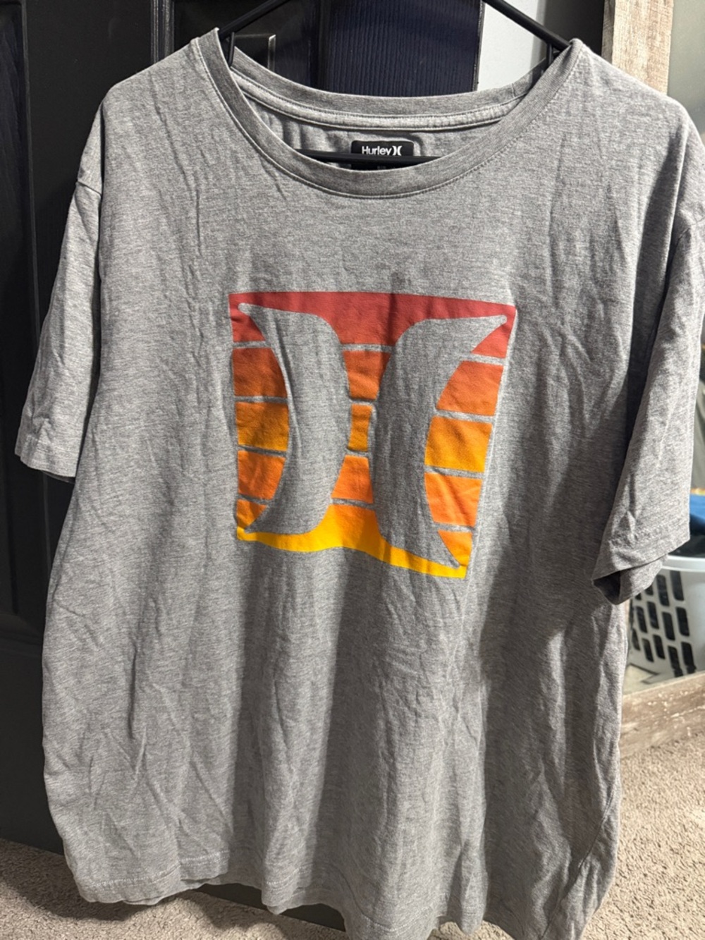 Hurley Gray Short Sleeve Tee with Orange-Yellow Gradient Logo